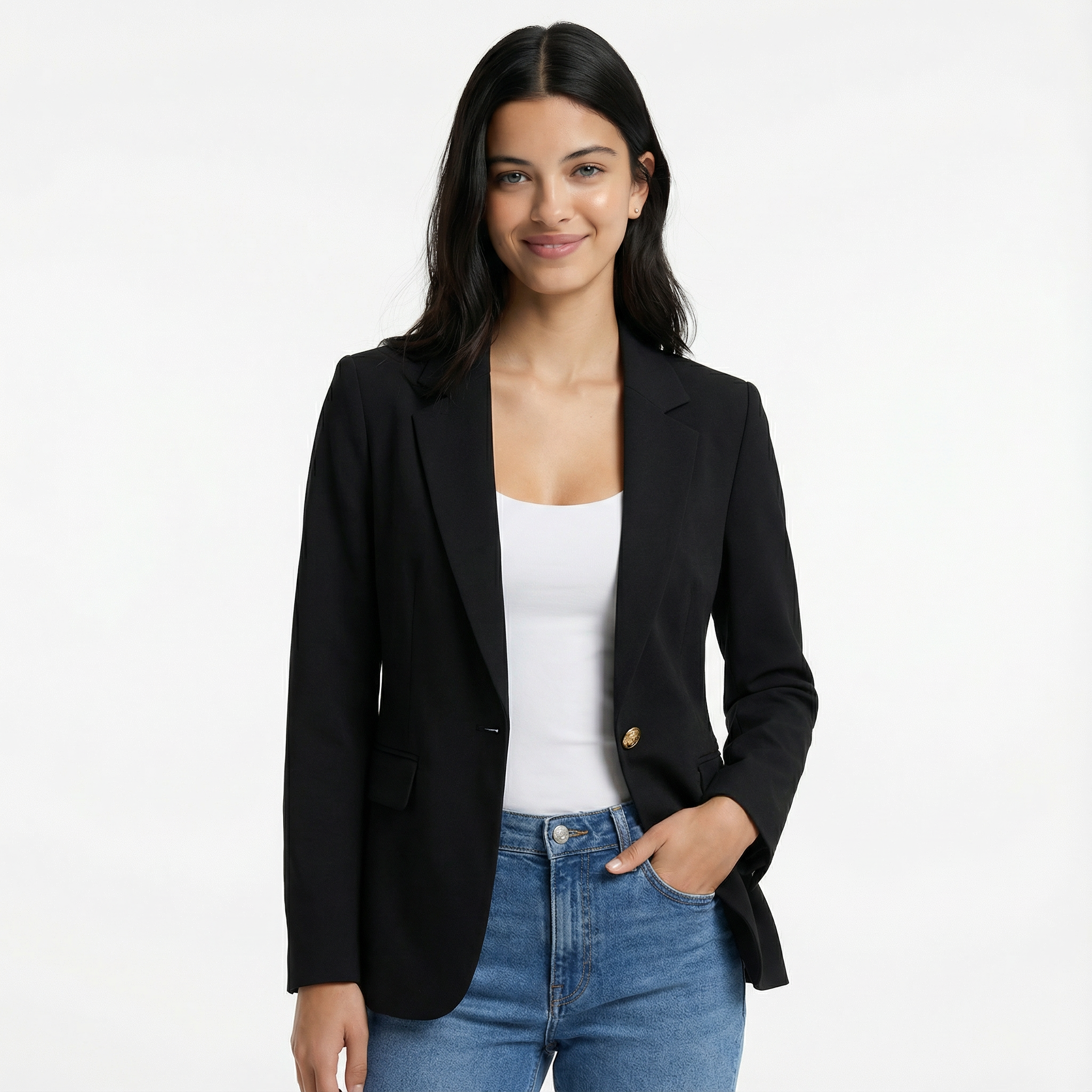 Fitted Blazer Tailored Stretch Long Sleeve Formal Office Ladies Casual