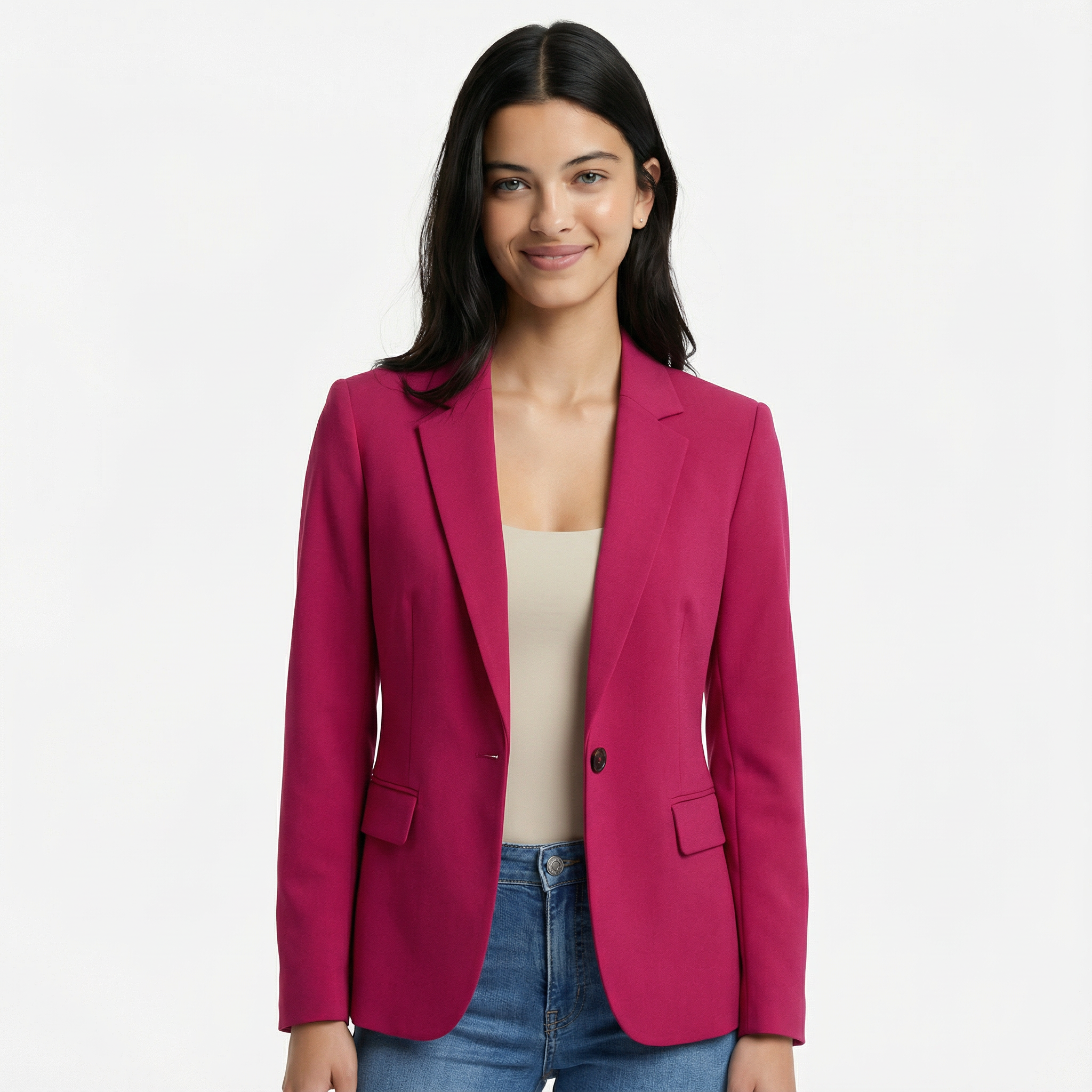 Fitted Blazer Tailored Stretch Long Sleeve Formal Office Ladies Casual