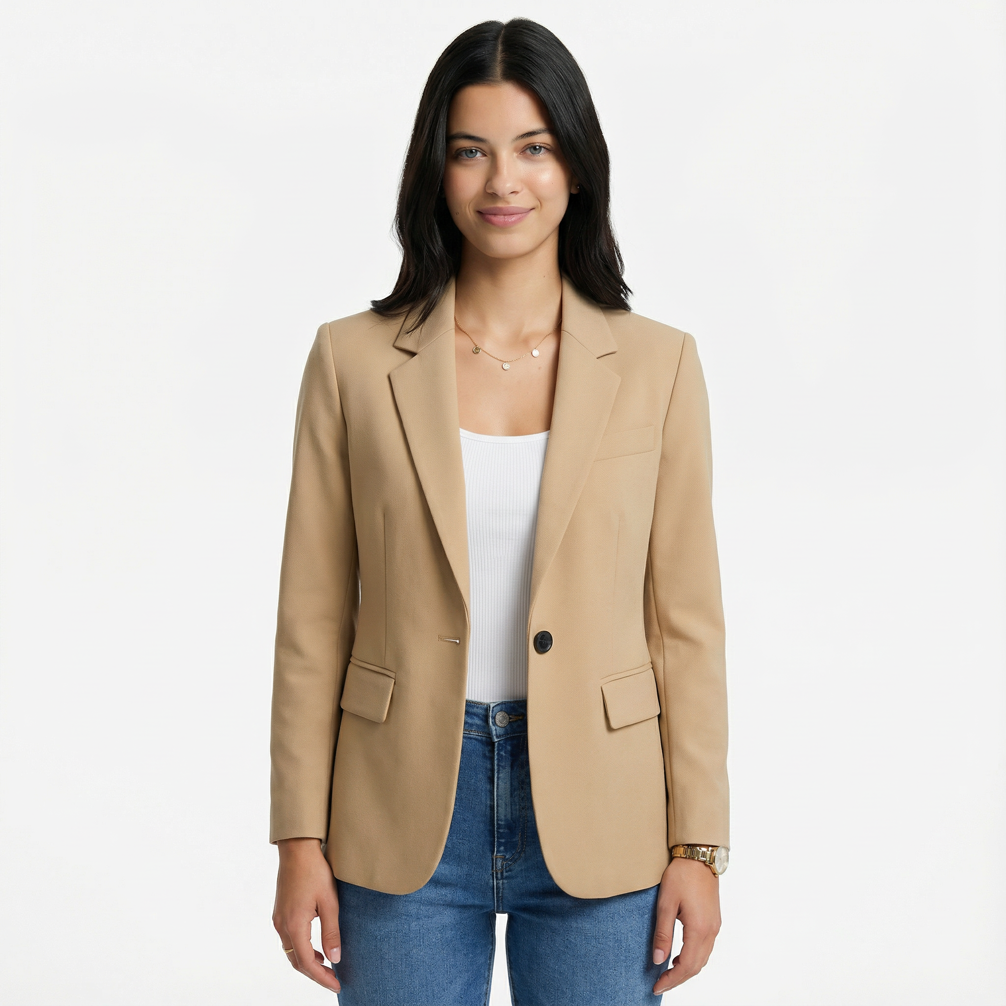 Fitted Blazer Tailored Stretch Long Sleeve Formal Office Ladies Casual