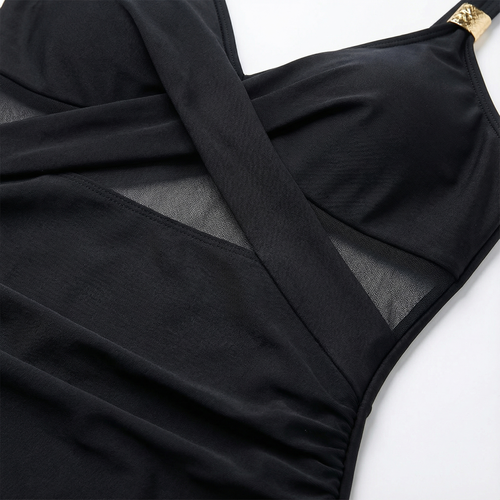 Swimsuit One Piece Mesh Plunge High Cut Women's