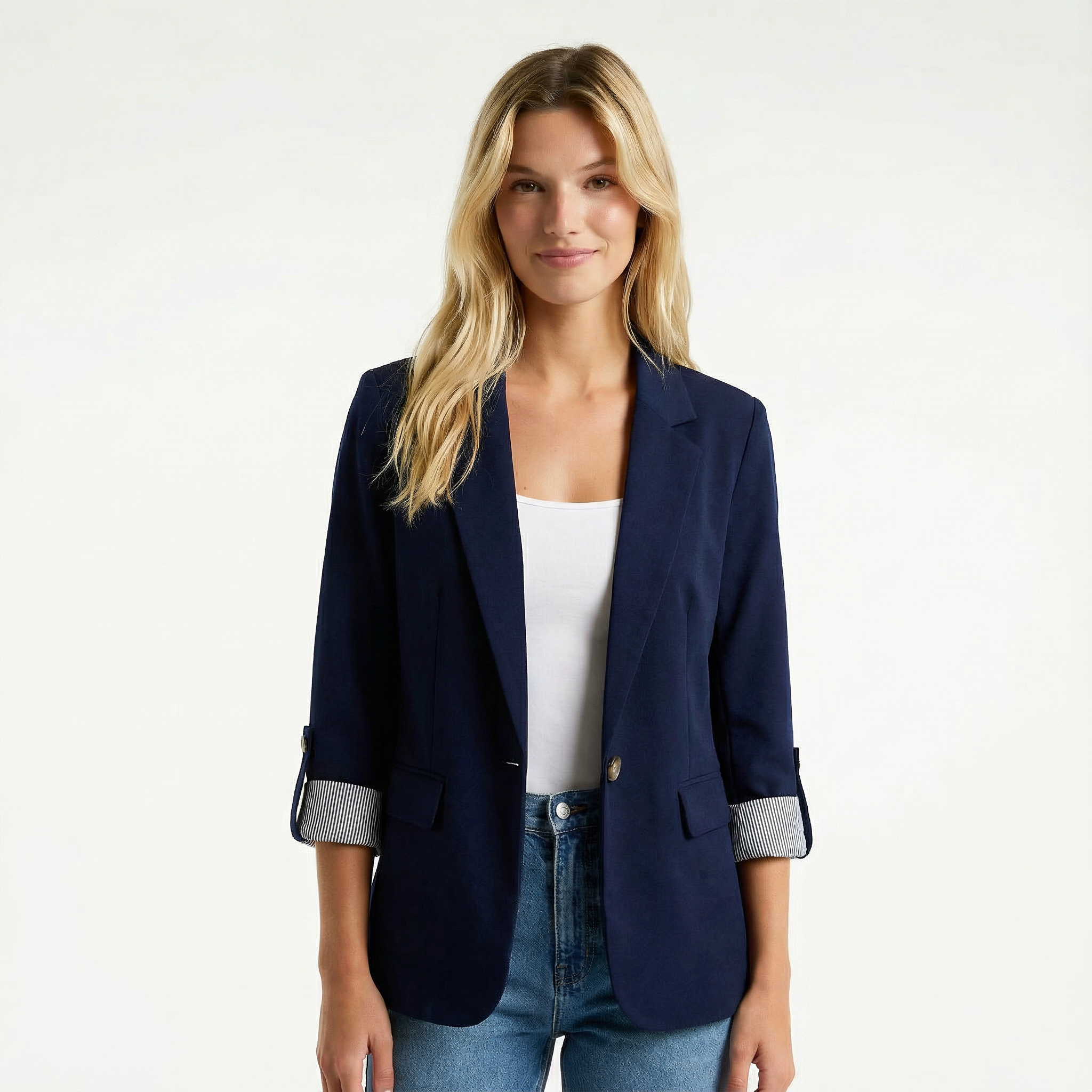 Casual Blazer Rolled Sleeve Notched Lapel Lightweight Office Women's