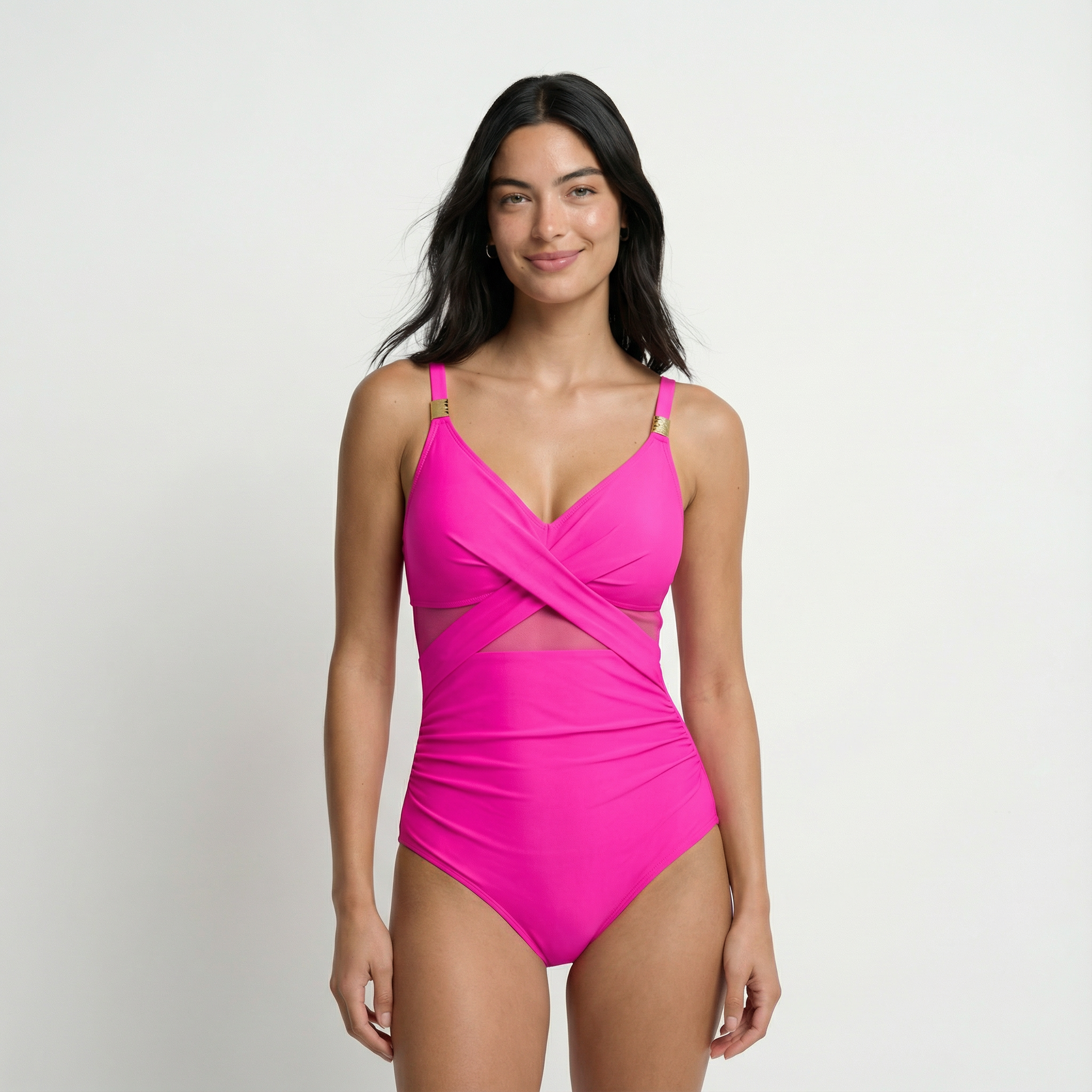 Swimsuit One Piece Mesh Plunge High Cut Women's