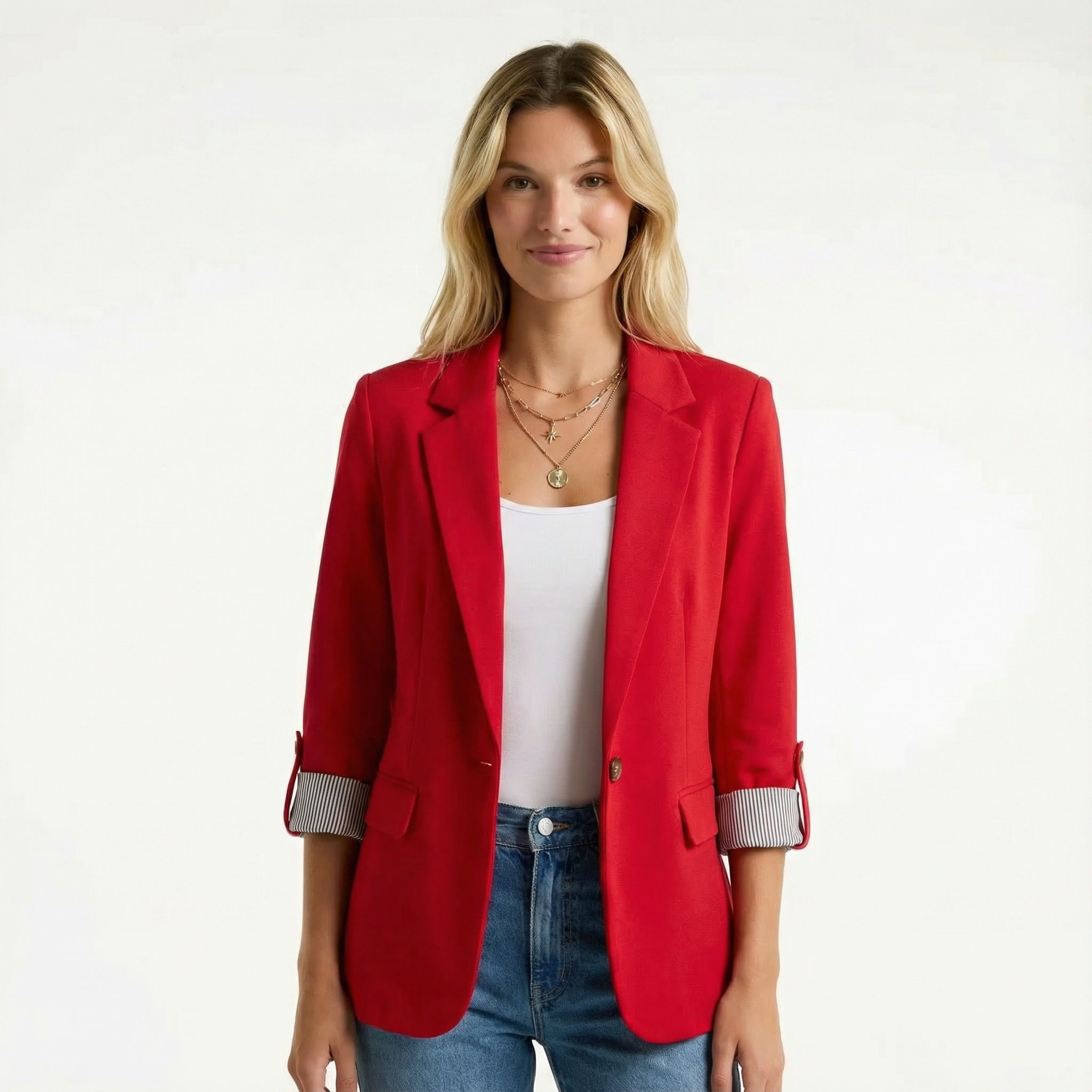 Casual Blazer Rolled Sleeve Notched Lapel Lightweight Office Women's