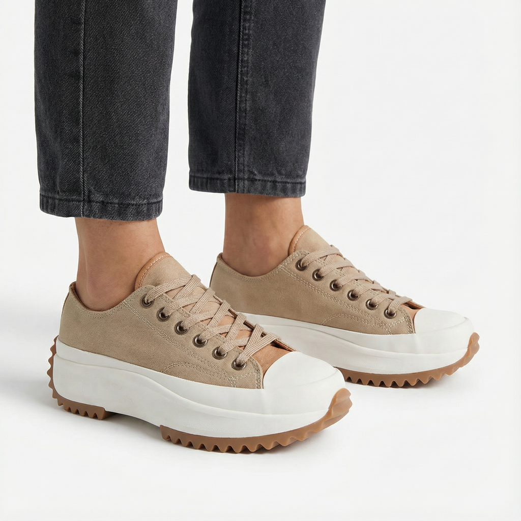 Platform Sneakers Chunky Sole Lace Up Canvas Casual Holiday Women's Shoes