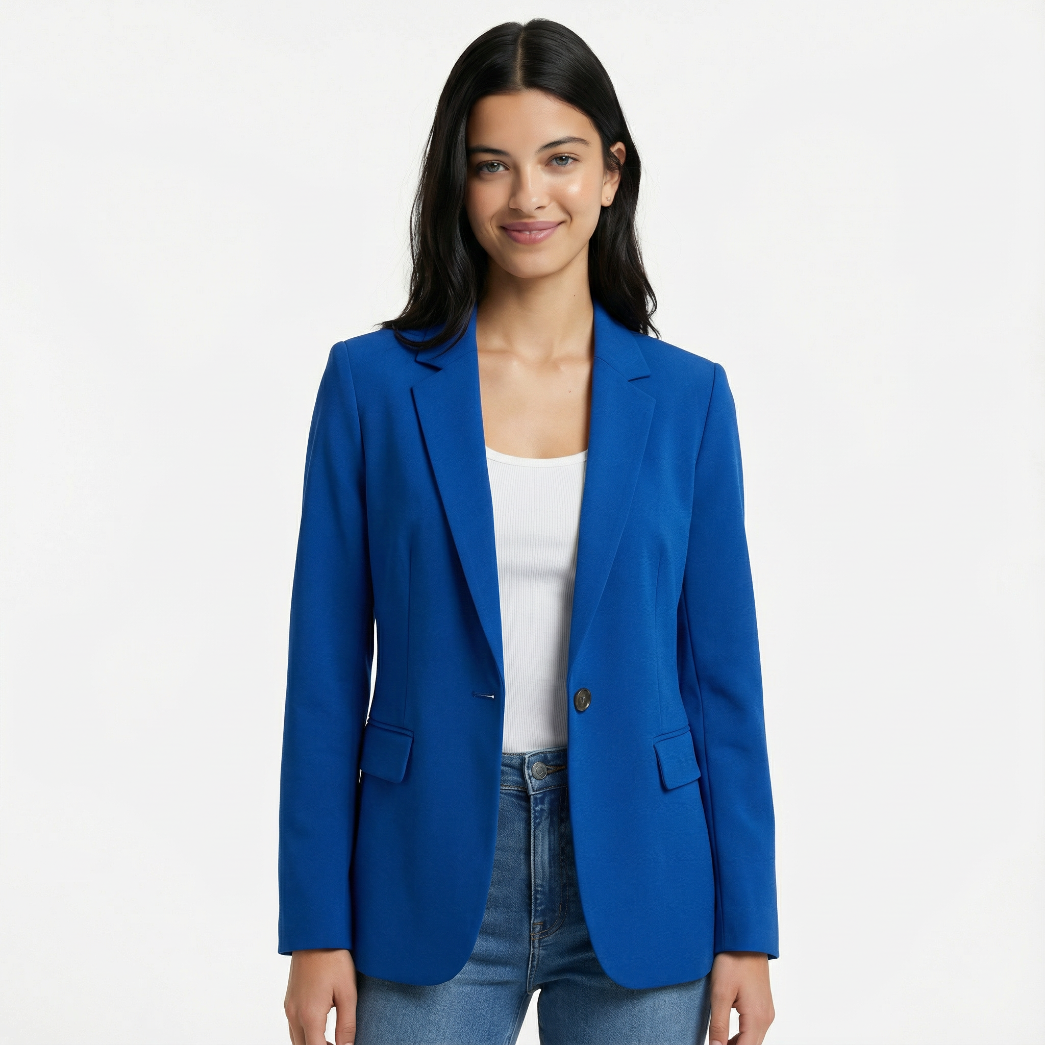 Fitted Blazer Tailored Stretch Long Sleeve Formal Office Ladies Casual