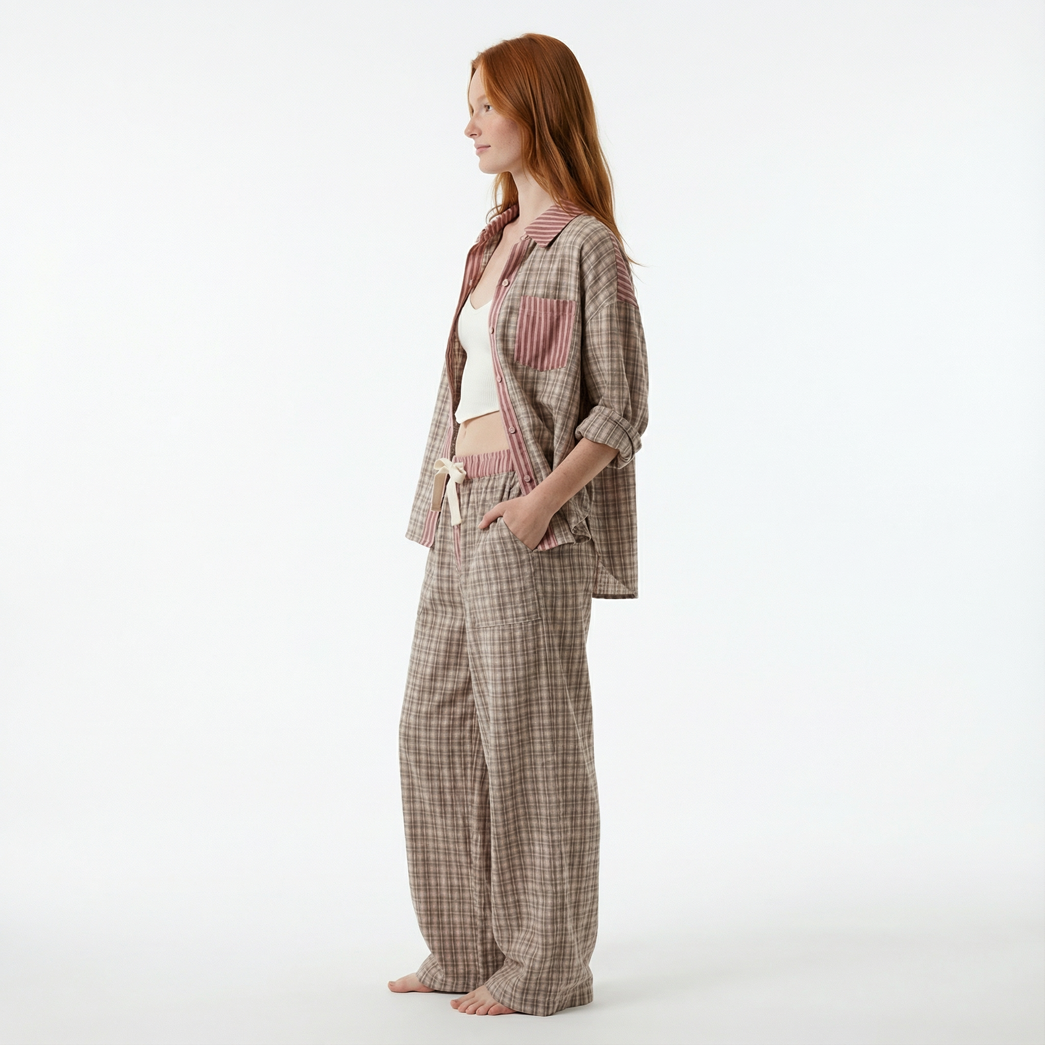 Pyjama Set Long Sleeve Trousers Button Night Wear Women's