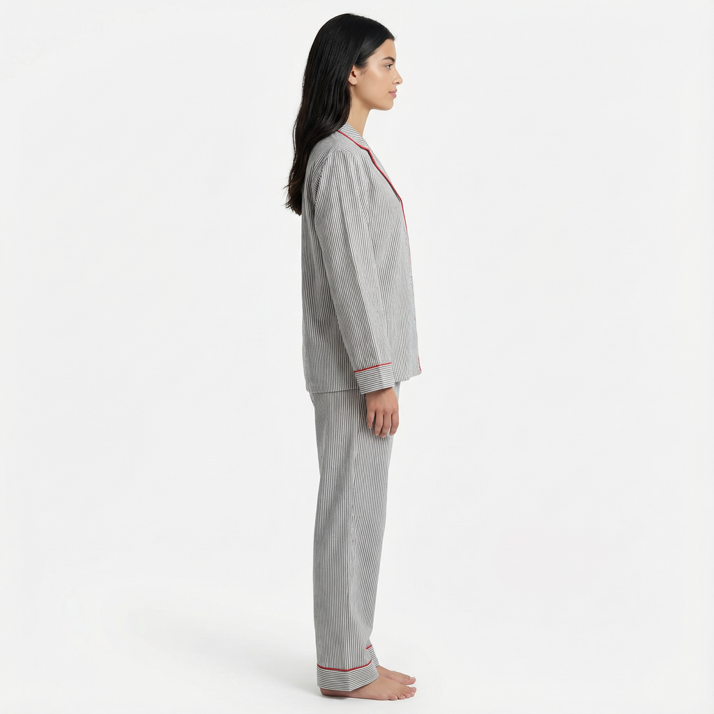 Pyjama Set Striped Button Up Long Sleeve Night Wear Women's
