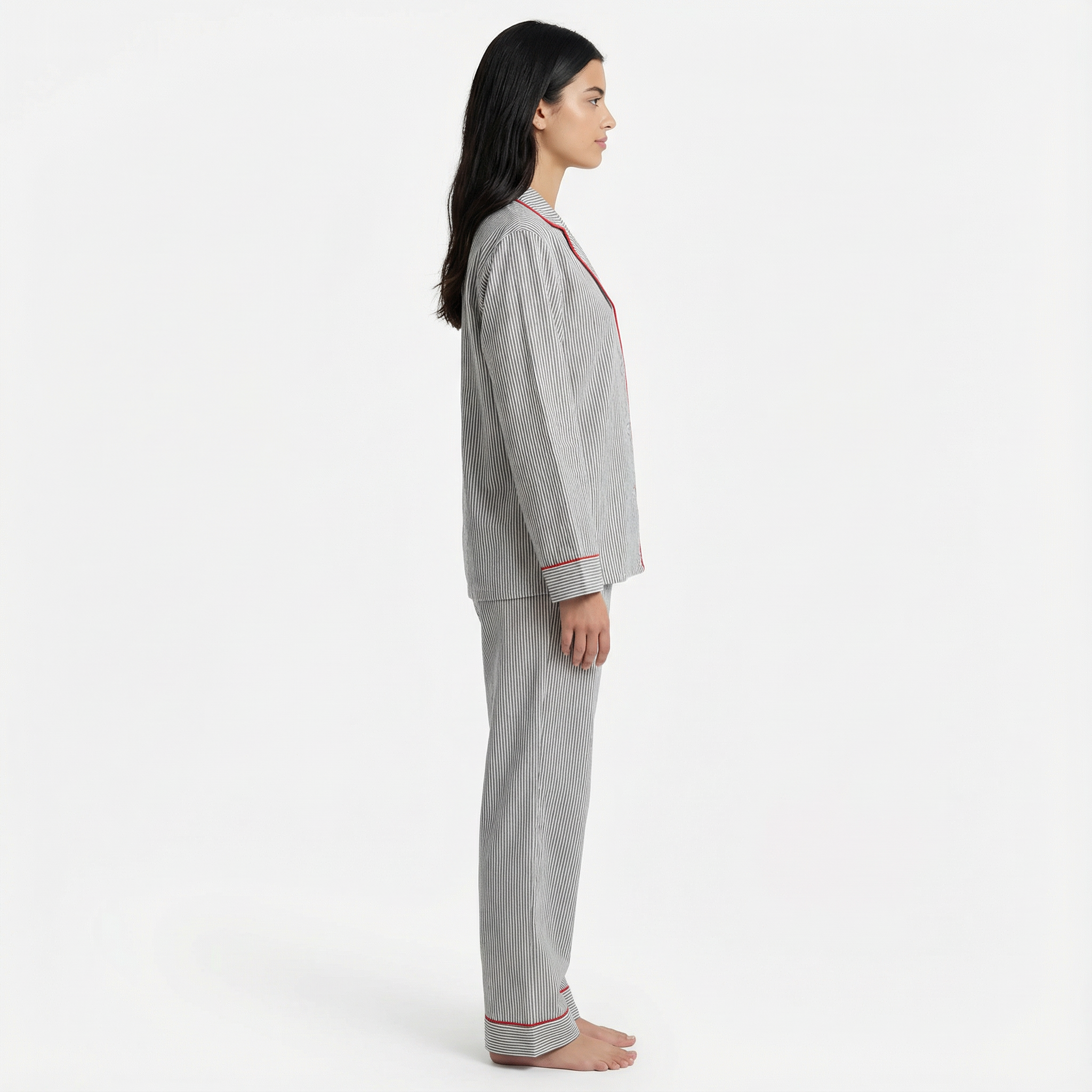 Pyjama Set Striped Button Up Long Sleeve Night Wear Women's