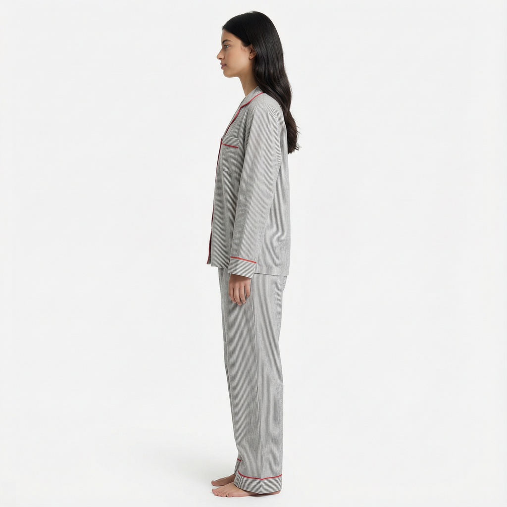 Pyjama Set Striped Button Up Long Sleeve Night Wear Women's