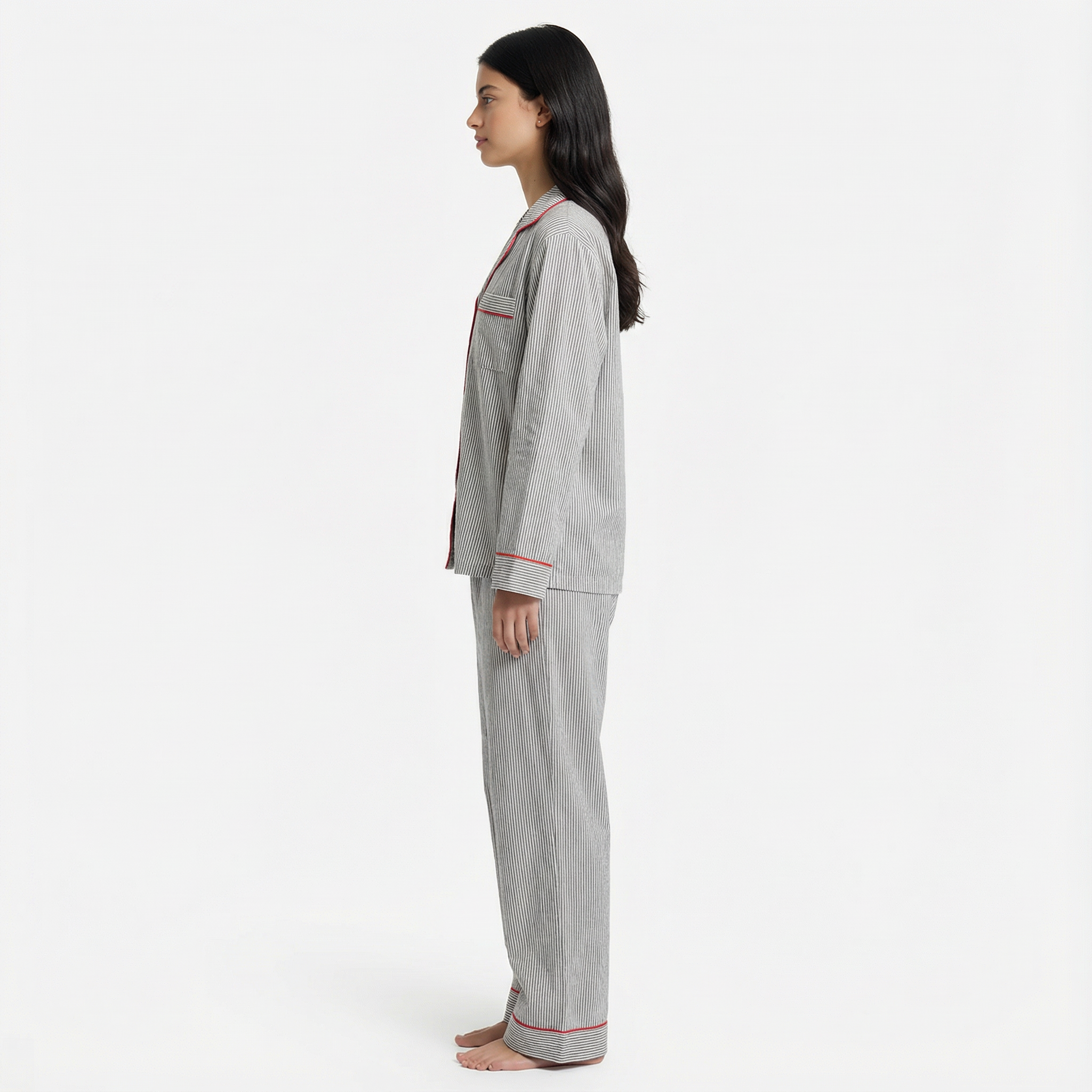 Pyjama Set Striped Button Up Long Sleeve Night Wear Women's