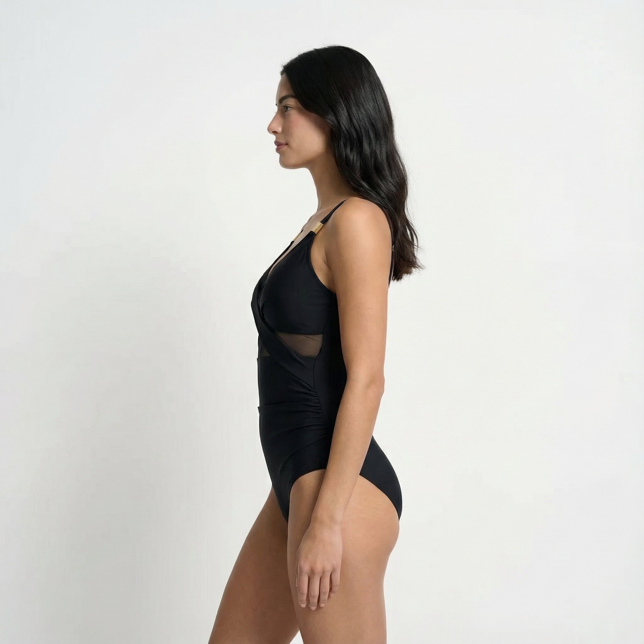 Swimsuit One Piece Mesh Plunge High Cut Women's