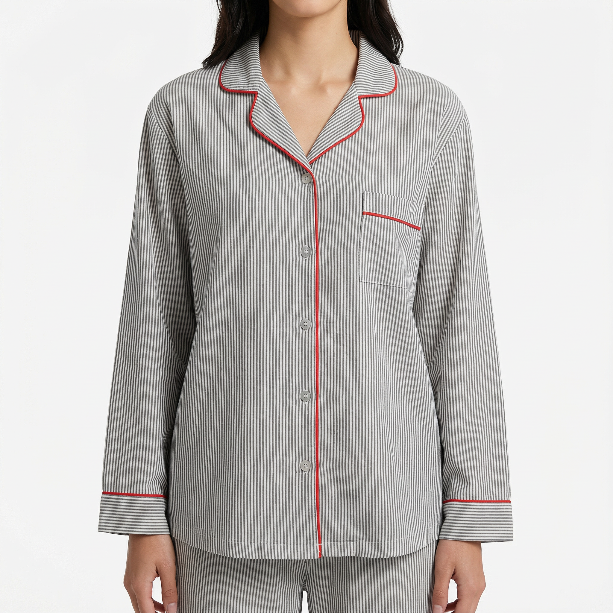 Pyjama Set Striped Button Up Long Sleeve Night Wear Women's