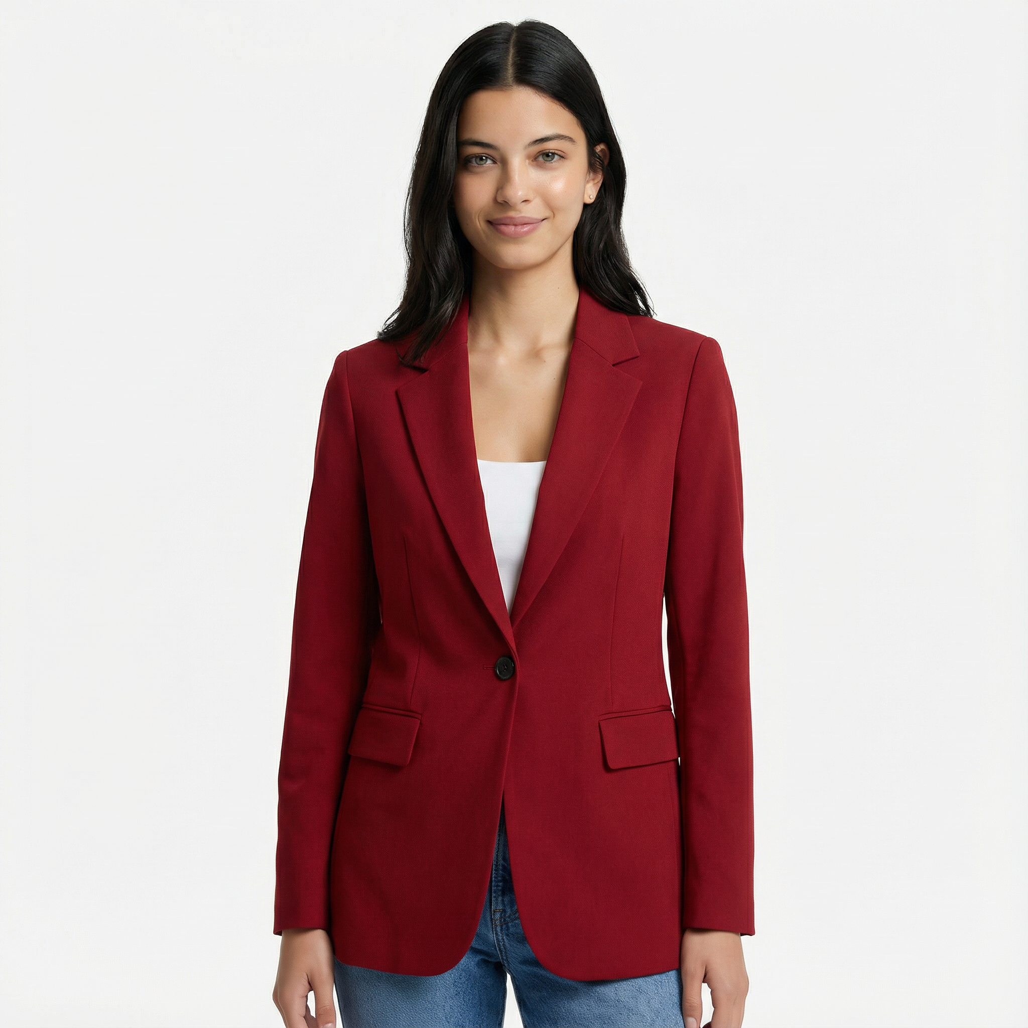 Fitted Blazer Tailored Stretch Long Sleeve Formal Office Ladies Casual