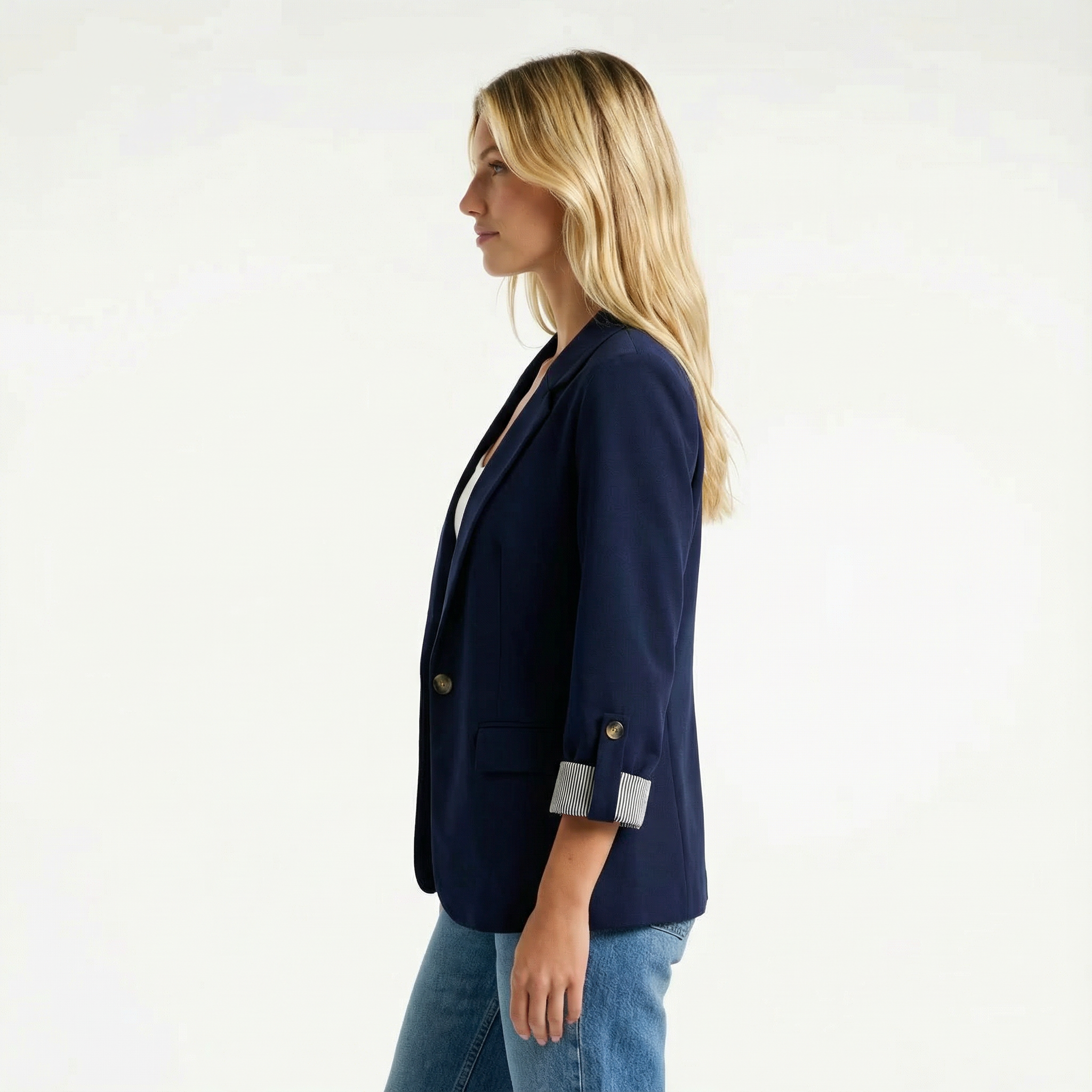 Casual Blazer Rolled Sleeve Notched Lapel Lightweight Office Women's