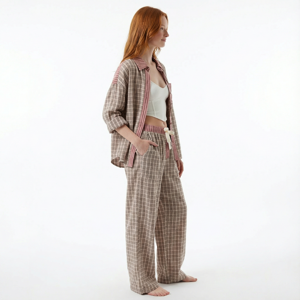 Pyjama Set Long Sleeve Trousers Button Night Wear Women's