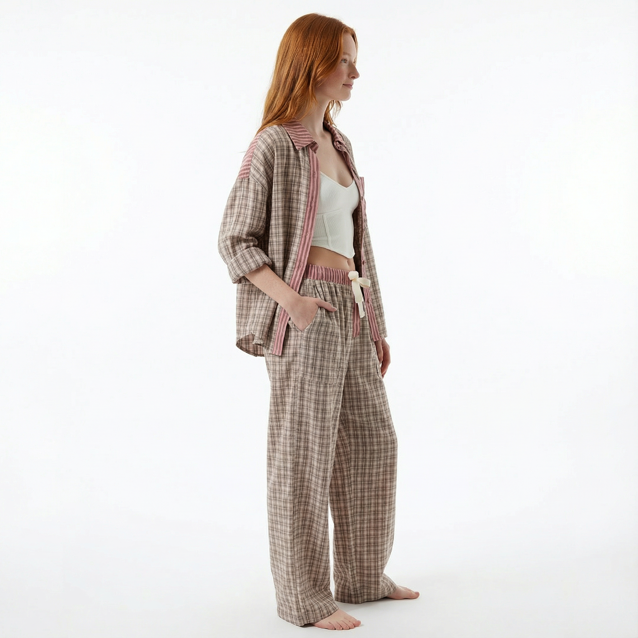 Pyjama Set Long Sleeve Trousers Button Night Wear Women's