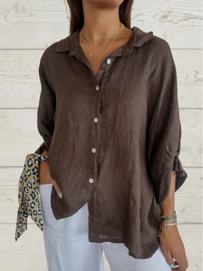 Women's Casual Buttoned Shirt - Lightweight Cotton Blend, Classic Collar, Relaxed Fit