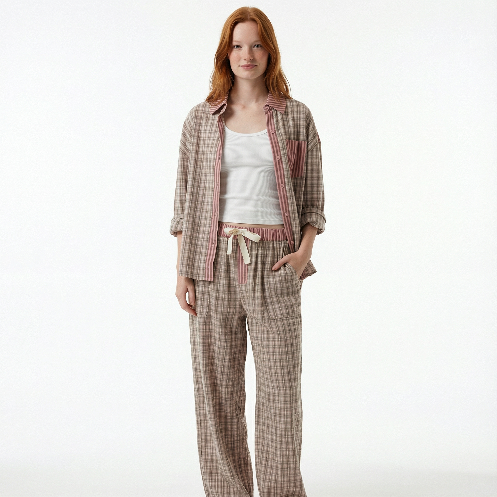 Pyjama Set Long Sleeve Trousers Button Night Wear Women's