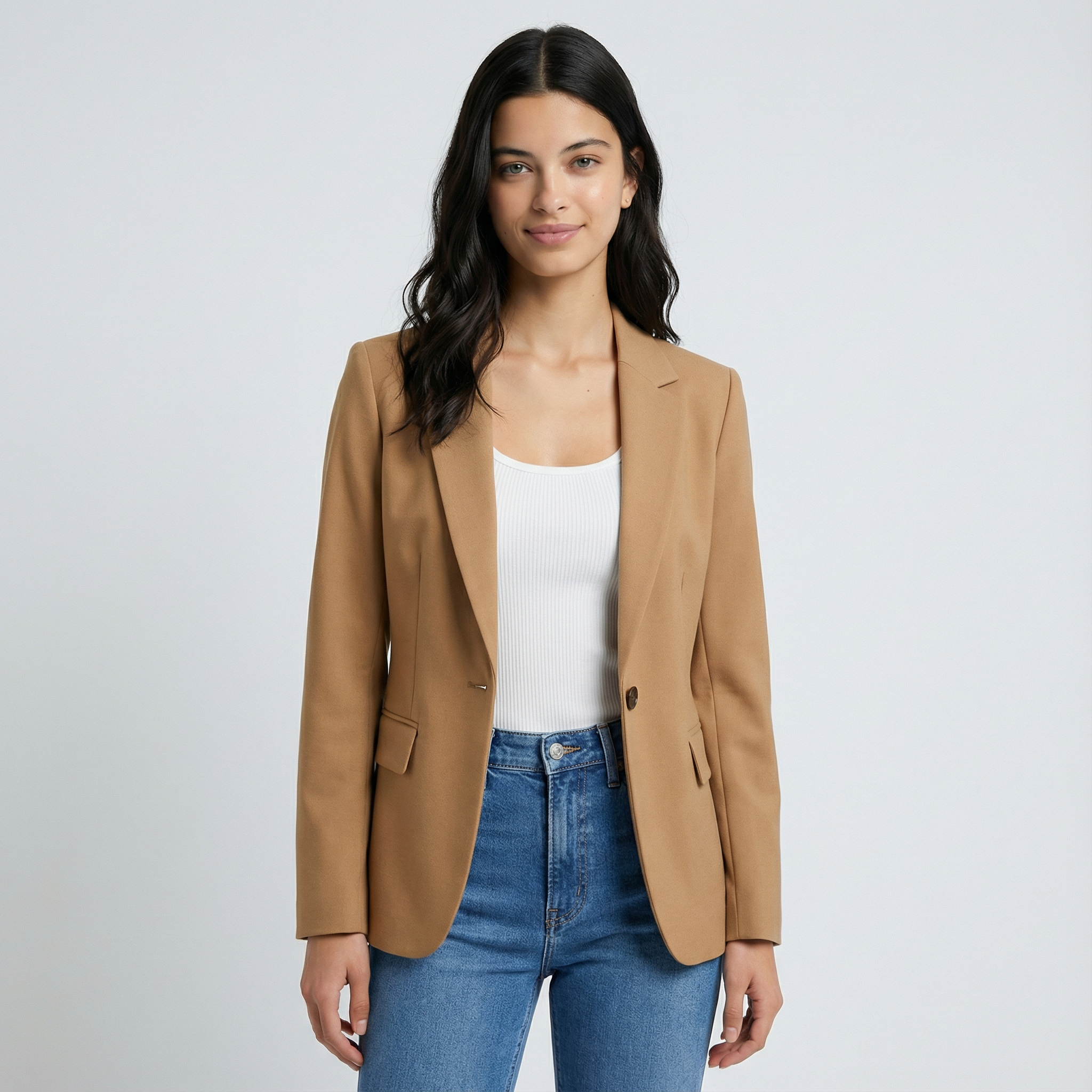 Fitted Blazer Tailored Stretch Long Sleeve Formal Office Ladies Casual