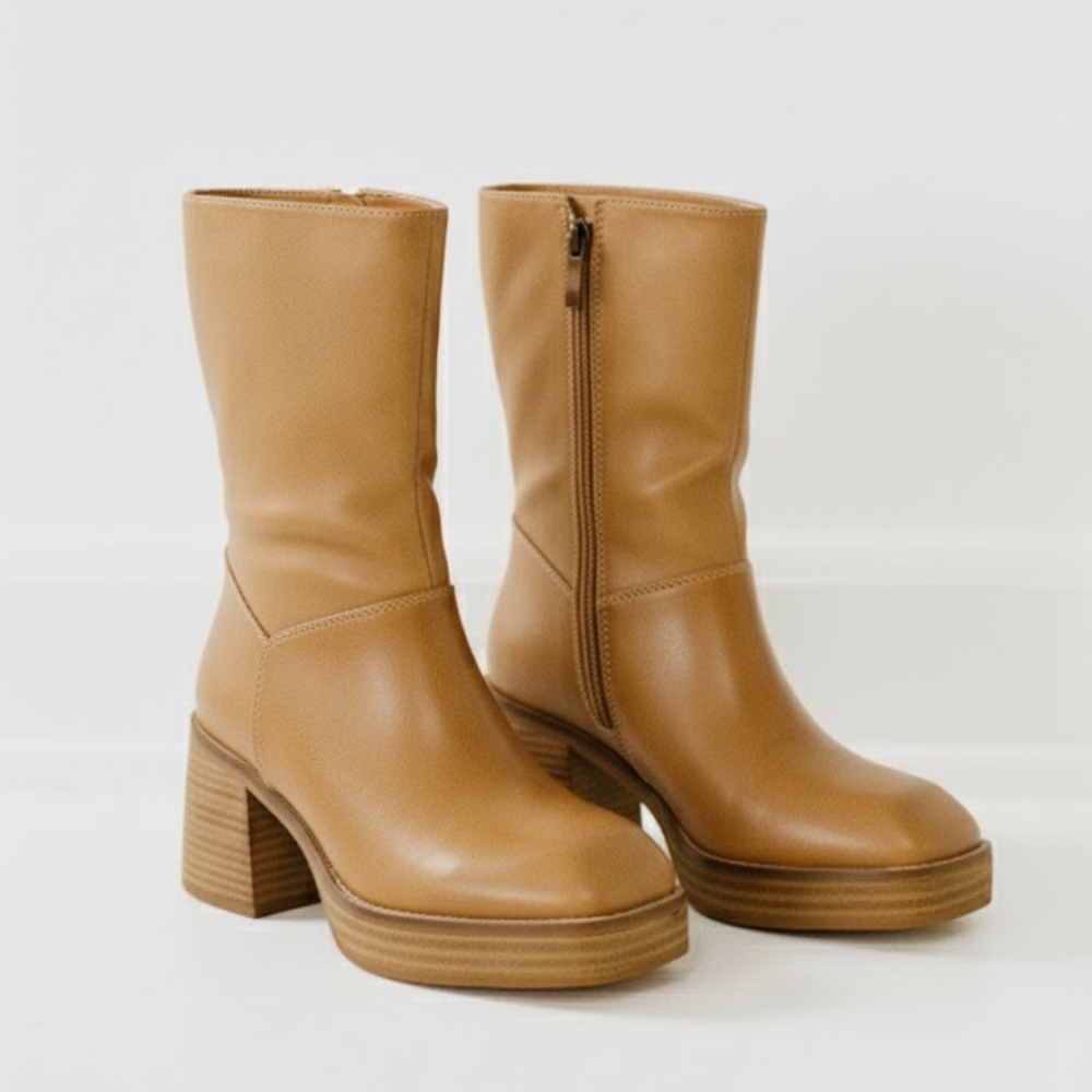 Block Heel Square Toe Boots