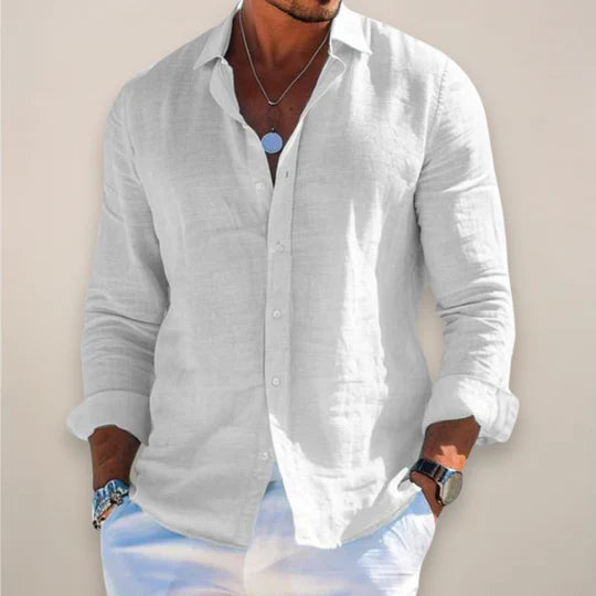 Jeffrey Men's Casual Long-Sleeve Shirt - Classic Button-Down, Breathable Summer Fit, Minimalist Style