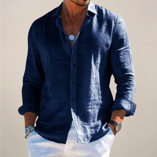 Jeffrey Men's Casual Long-Sleeve Shirt - Classic Button-Down, Breathable Summer Fit, Minimalist Style