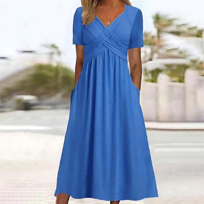 Jamaica Elegant Midi Dress - Belly Coverage, Flattering A-Line Cut, Versatile Sophisticated Style