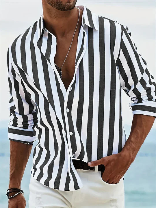 Athena Men's Relaxed Striped Shirt - Vertical Stripes, Airy Summer Fit, Breathable Casual Style