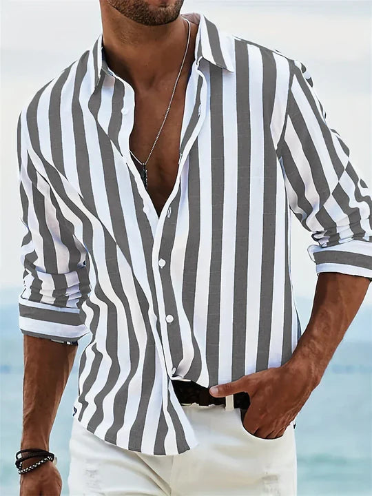 Athena Men's Relaxed Striped Shirt - Vertical Stripes, Airy Summer Fit, Breathable Casual Style
