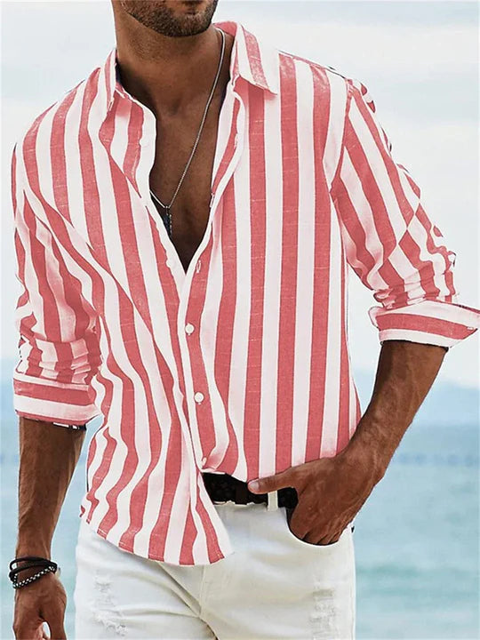 Athena Men's Relaxed Striped Shirt - Vertical Stripes, Airy Summer Fit, Breathable Casual Style