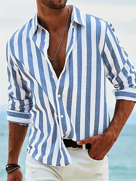 Athena Men's Relaxed Striped Shirt - Vertical Stripes, Airy Summer Fit, Breathable Casual Style
