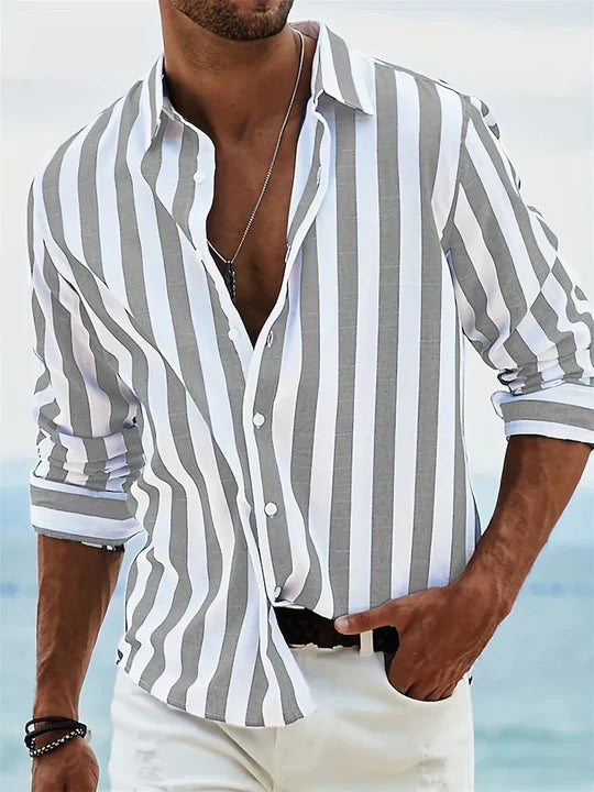 Athena Men's Relaxed Striped Shirt - Vertical Stripes, Airy Summer Fit, Breathable Casual Style
