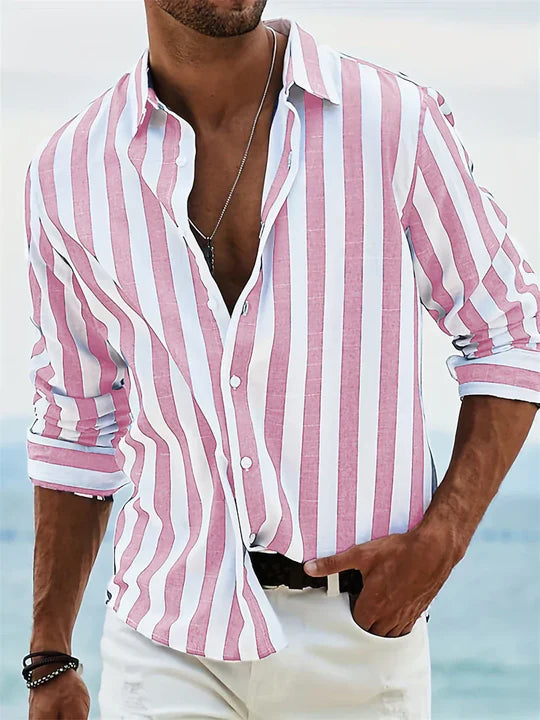 Athena Men's Relaxed Striped Shirt - Vertical Stripes, Airy Summer Fit, Breathable Casual Style
