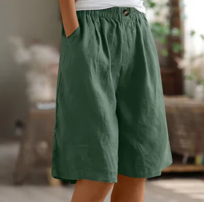Edie Wide Casual Shorts - Lightweight Breathable Fabric, Elastic Waistband, Relaxed Fit
