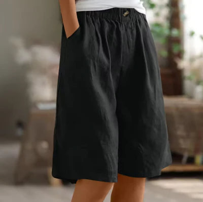 Edie Wide Casual Shorts - Lightweight Breathable Fabric, Elastic Waistband, Relaxed Fit