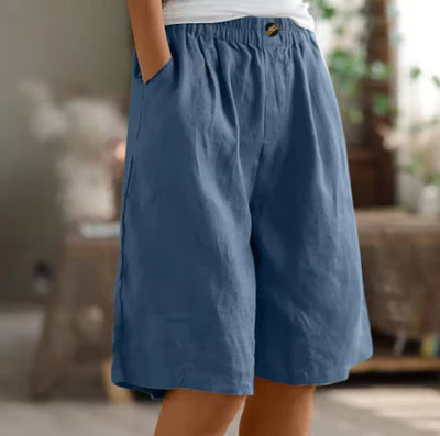 Edie Wide Casual Shorts - Lightweight Breathable Fabric, Elastic Waistband, Relaxed Fit