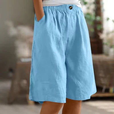 Edie Wide Casual Shorts - Lightweight Breathable Fabric, Elastic Waistband, Relaxed Fit