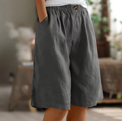 Edie Wide Casual Shorts - Lightweight Breathable Fabric, Elastic Waistband, Relaxed Fit