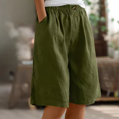 Edie Wide Casual Shorts - Lightweight Breathable Fabric, Elastic Waistband, Relaxed Fit