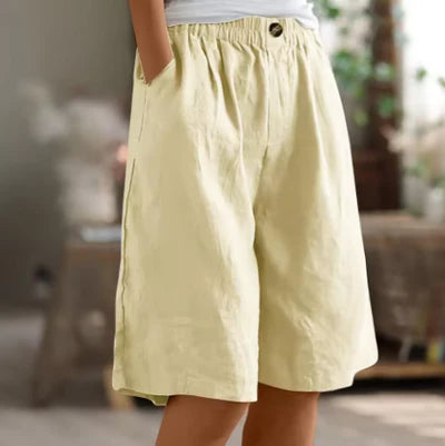 Edie Wide Casual Shorts - Lightweight Breathable Fabric, Elastic Waistband, Relaxed Fit