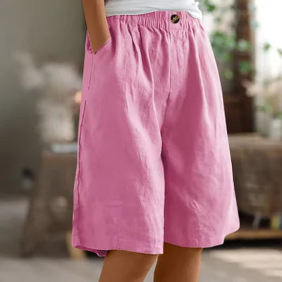 Edie Wide Casual Shorts - Lightweight Breathable Fabric, Elastic Waistband, Relaxed Fit