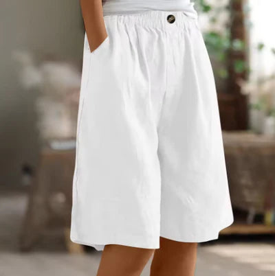 Edie Wide Casual Shorts - Lightweight Breathable Fabric, Elastic Waistband, Relaxed Fit