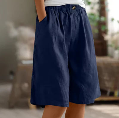 Edie Wide Casual Shorts - Lightweight Breathable Fabric, Elastic Waistband, Relaxed Fit
