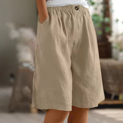Edie Wide Casual Shorts - Lightweight Breathable Fabric, Elastic Waistband, Relaxed Fit