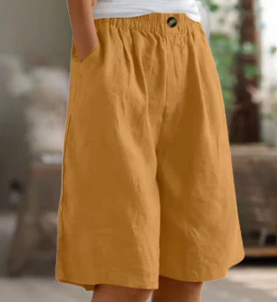 Edie Wide Casual Shorts - Lightweight Breathable Fabric, Elastic Waistband, Relaxed Fit