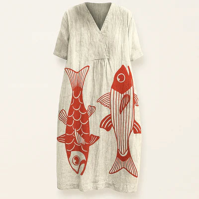 Willow Patterned Summer Dress - Lightweight Fabric, Breathable Material, Relaxed Fit