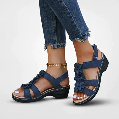 Bohemian Floral Comfortable Sandals - Platform Sole, Hook-and-Loop Fastener, Open-Toe Design