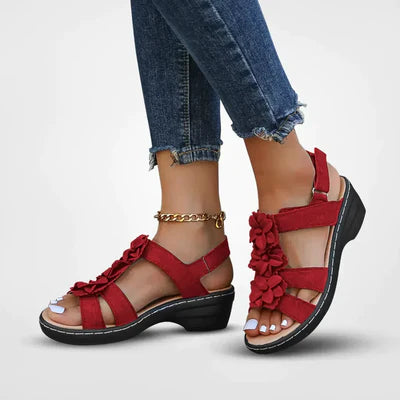 Bohemian Floral Comfortable Sandals - Platform Sole, Hook-and-Loop Fastener, Open-Toe Design