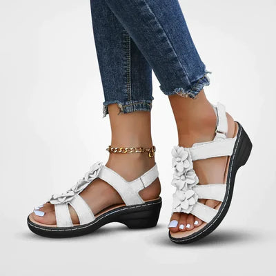 Bohemian Floral Comfortable Sandals - Platform Sole, Hook-and-Loop Fastener, Open-Toe Design