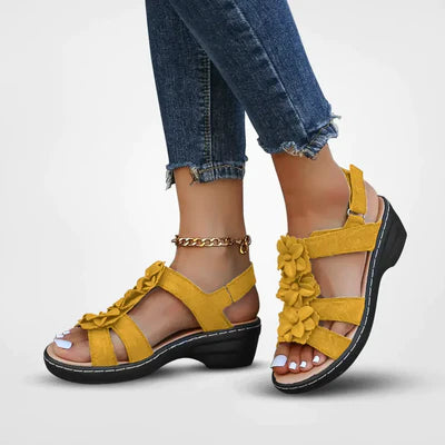 Bohemian Floral Comfortable Sandals - Platform Sole, Hook-and-Loop Fastener, Open-Toe Design